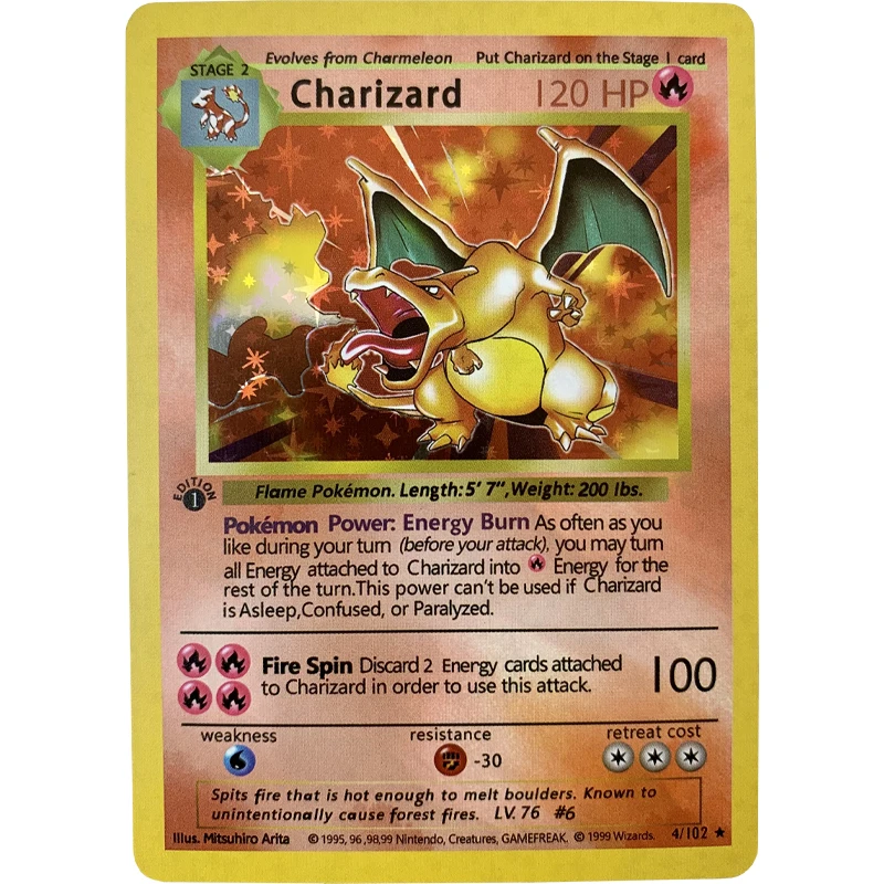 1996 anni PTCG Illustrator Charizard Mewtwo Collection Flash Cards Gen ⅠShining Charizard Game Anime Cards Gift giocattoli per bambini