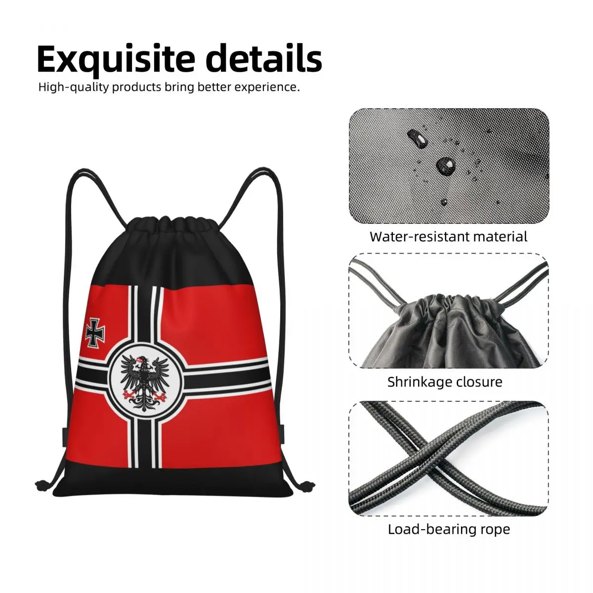 DK Reich-Sac à dos de sport pliable pour hommes et femmes, sacs à cordes de proximité, sac à dos de gym, sacs à dos de shopping, compromis de sensation, allemand, fier