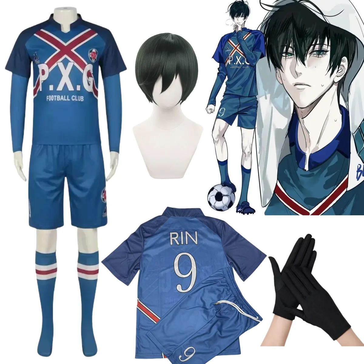 Disfraces de Cosplay de Anime Rin # Conjunto de Uniforme de Fútbol RIN para Halloween, 9 Pelucas de Itoshi, Jersey del Club de Fútbol RIN
