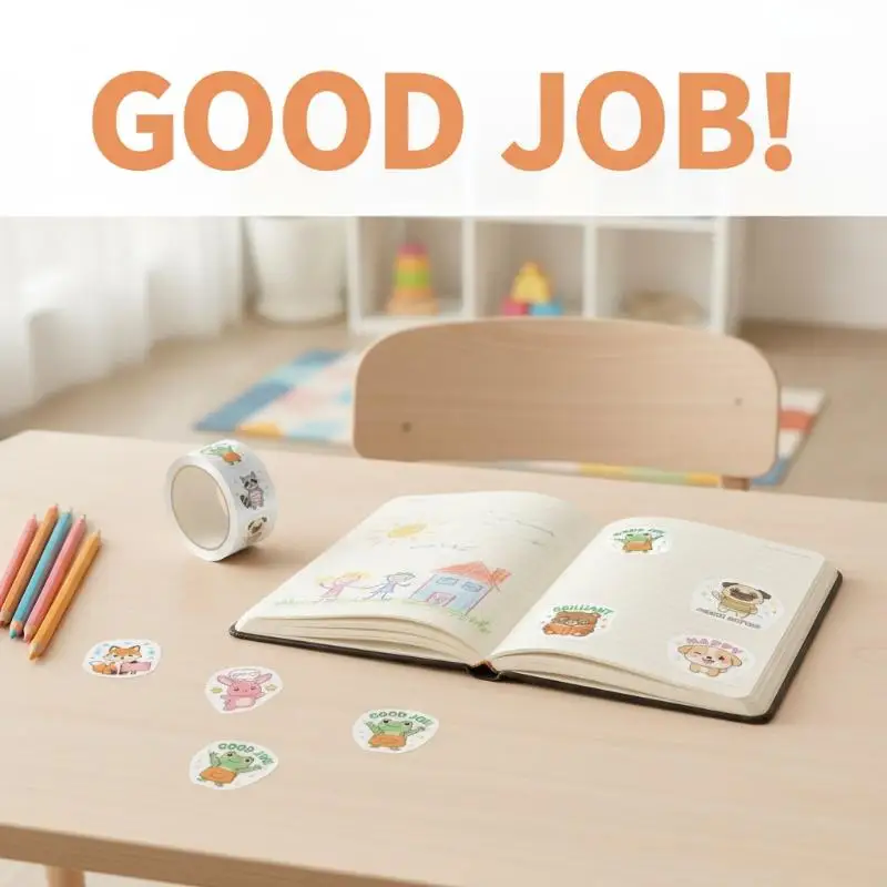 [W] Cartoon Animal Encouragement Roll Stickers Self Adhesive Waterproof Reward Decals Teacher Classroom DIY Decor