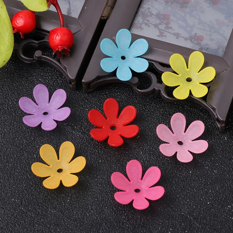 50Pcs Acrylic matte solid color six petal flower accessories Beads beaded DIY bracelet necklace pendant jewelry materials