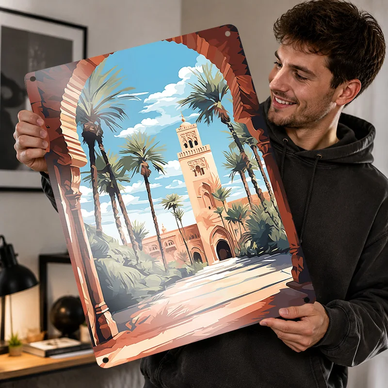 Morocco Textured Posters Personalized Aluminum Metal Sign Urban Landmark Design Wall Art For Home Office Library And Travel Fans