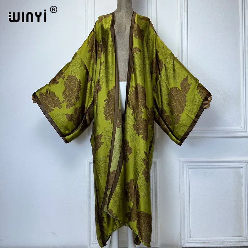 WINYI แอฟริกา boho พิมพ์ชุดกิโมโนชุดยาวผู้หญิงเสื้อสเวตเตอร์ถักชุดชายหาด kaftan beach cover up ชุดราตรี maxi coat