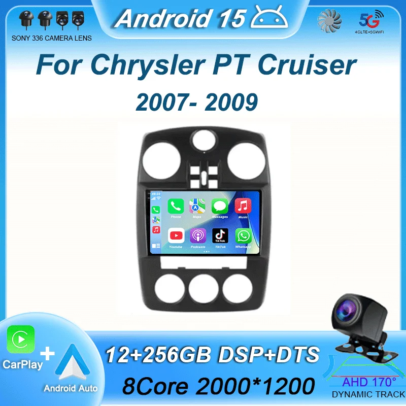 

Auto Radio For Chrysler PT Cruiser 2007-2009 Stereo Navigation GPS Multimedia Video Player Carplay BT Head Unit DVD Android 15