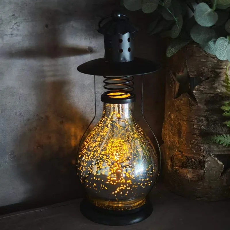 European Glass Wrought Iron Candlestick Outdoor Courtyard Bedroom Romantic Atmosphere Candlestick Crafts Christmas Decoration