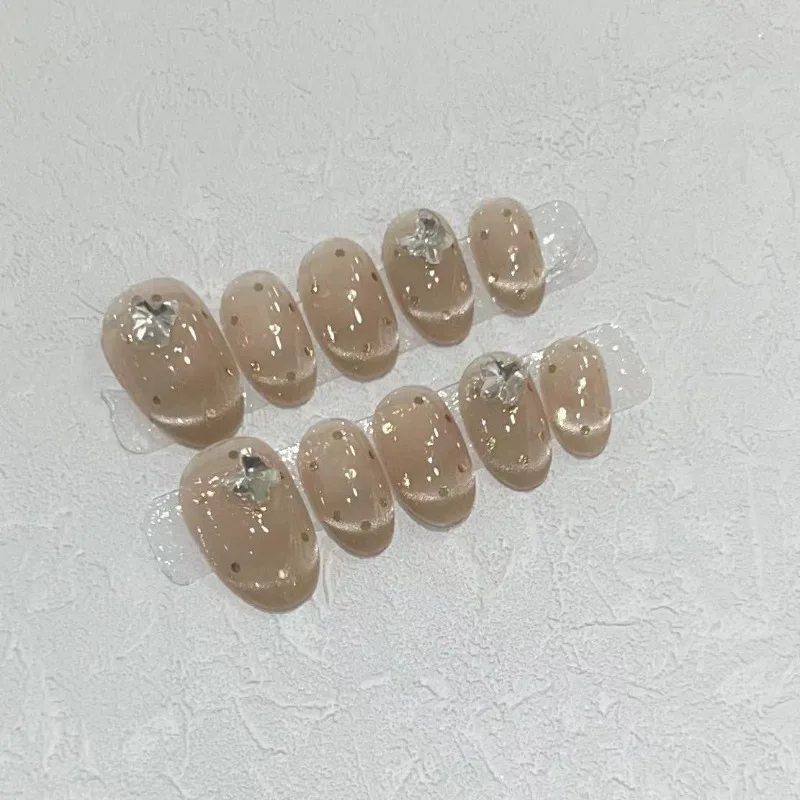 Falsche Nägel gefälschte Nägel volle Abdeckung drücken auf Nägel DIY reine handgemachte abnehmbare wieder verwendbare Hepburn Cat Eye Schmetterling Diamant-Set