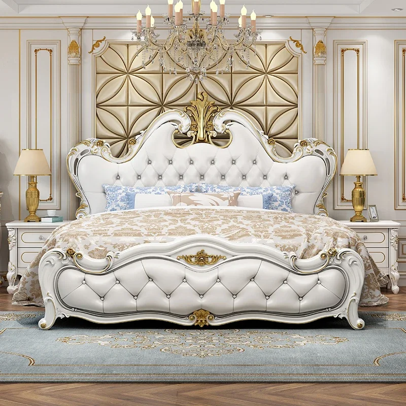 Beauty European Bed Double Bedroom King Size Luxury Castle Bed Sleeping Princess Safe Sex Platform Beliche Unique Furniture