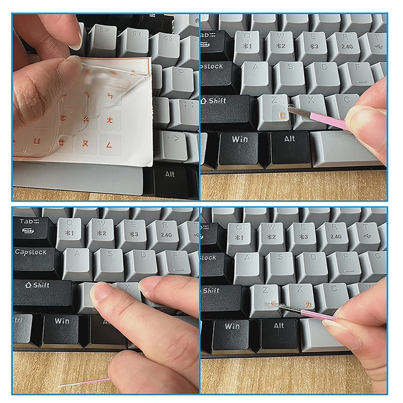 (Arabic) Keyboard Letter Transfer Stickers With Tweezers Peel-Off Film with Lettering Keyboard Stickers Transparent Stickers