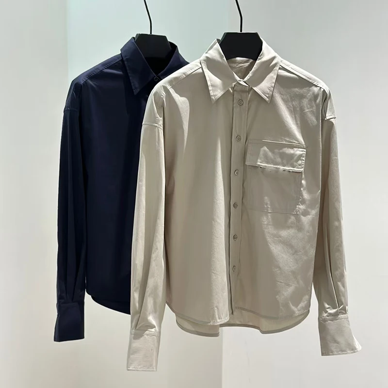 

Women's beaded chain loose shirt, old money style collared long-sleeved top, high-quality jacket, autumn, new style, 2025