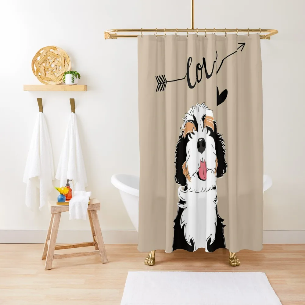 

LOVE Tri Color Bernedoodle Shower Curtain Waterproof Shower Shower Waterproof Bathtub Bathroom Deco Curtain