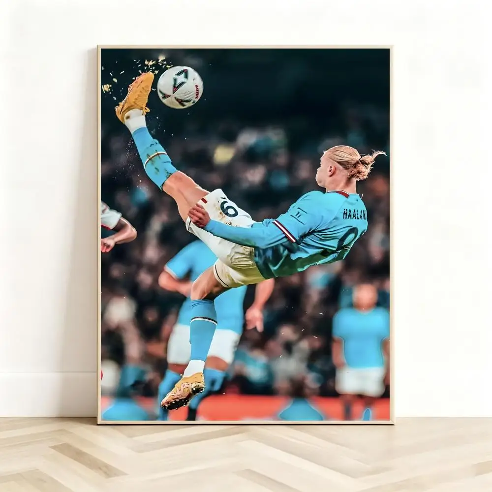 Athletic Player Erling Haaland Poster Classic Self-Adhesive PP Wall Sticker for Living Room Bar Decor Gift