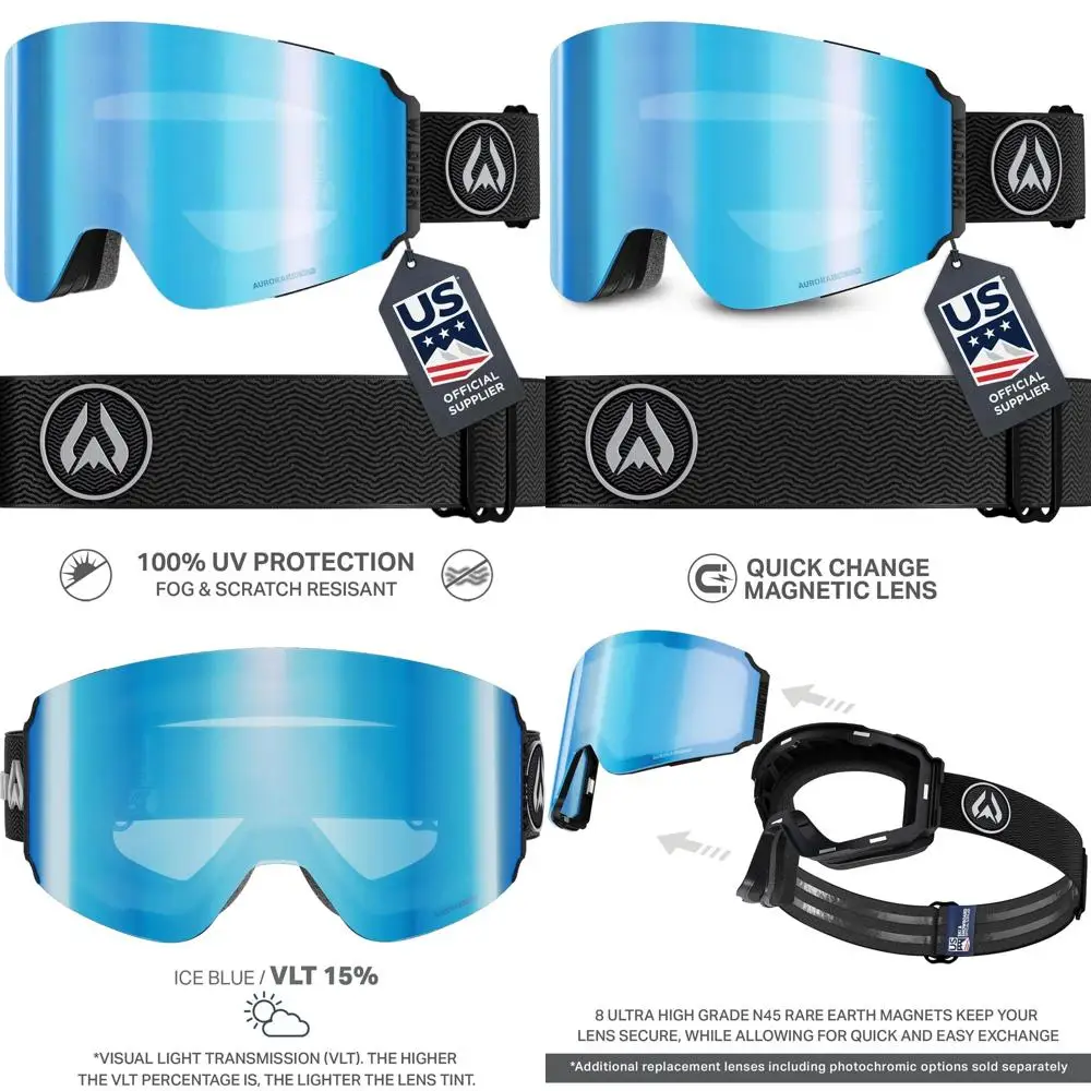

Ultra Wide-Angle Ski Goggles, 185° Field of View, Anti-Fog and Scratch-Resistant, 100% UV Protection