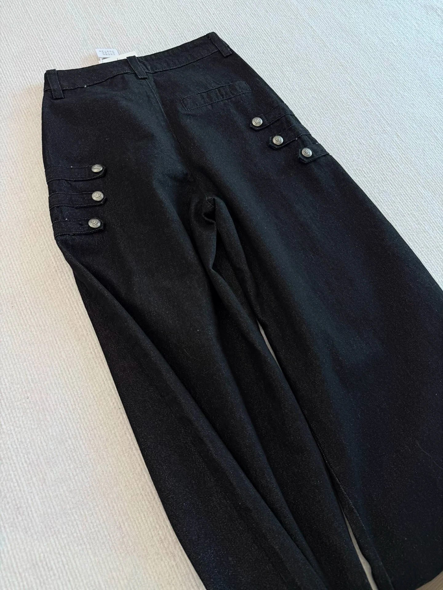 Black Rivet Splicing Jeans Men's Spring Autumn Trendy Brand Handsome Street Style Straight Leg Micro Flare Pants