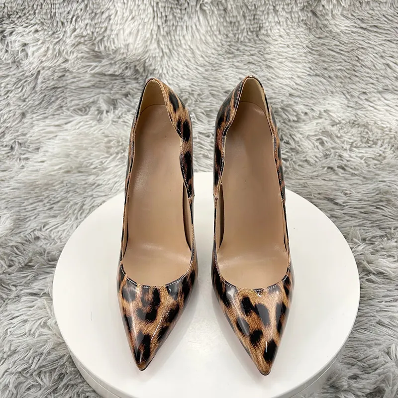 Tikicup Leopard Print Women Curl Wedged Pointy Toe High Heel Shoes Sexy Ladies Slip On Stiletto Pumps for Party 8cm 10cm 12cm