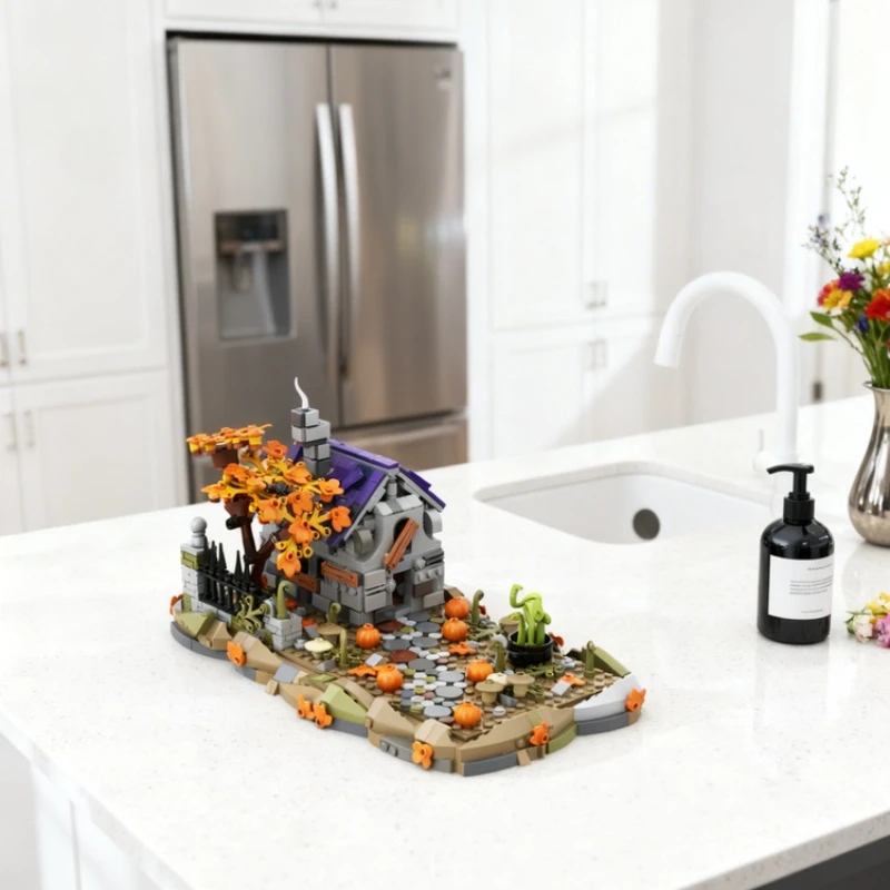 

812 деталей MOC: Дом ведьмы (сезонная модель на Хэллоуин), строительные блоки, архитектурные игрушки, рождественские подарки, развивающие конструкторы для детей, игрушка-конструктор DIY