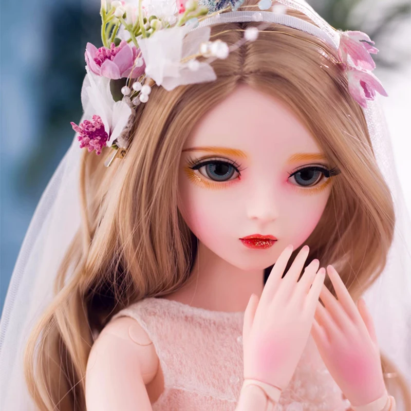 YUTOTUE 60 cm Hoogte Meisje Pop Grote BJD Speelgoed Handbeschilderd Make-Up Levensechte Mooie Kleding Pak Krullend Haar Pruik