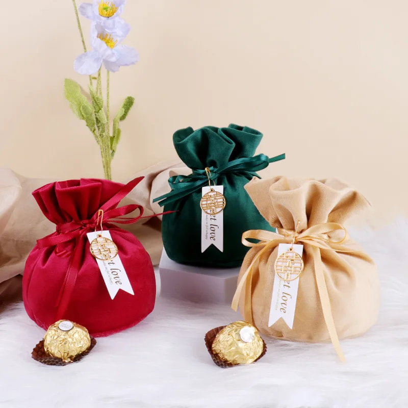 1pc Luxury Velvet Gift Bags with Pearl String Christmas Birthday Party Cookies Candy Bags Boxes Jewelry Velvet Sachet Bags