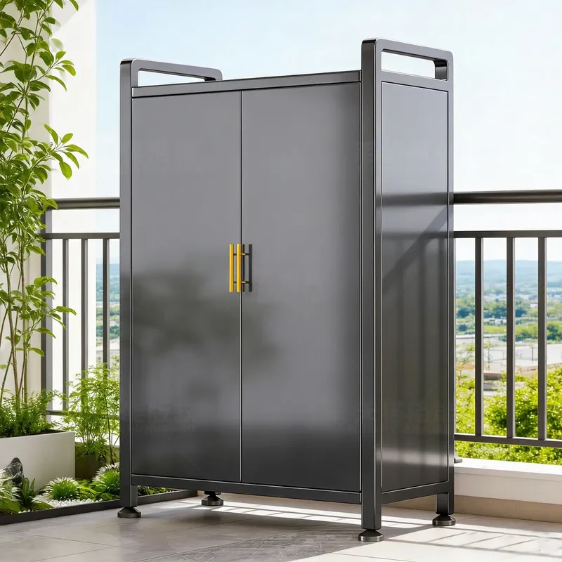 Outdoor Storage Cabinet Waterproof Sunproof Wall Mounted Locker for Balcony Garden Tools Integrated Storage Box