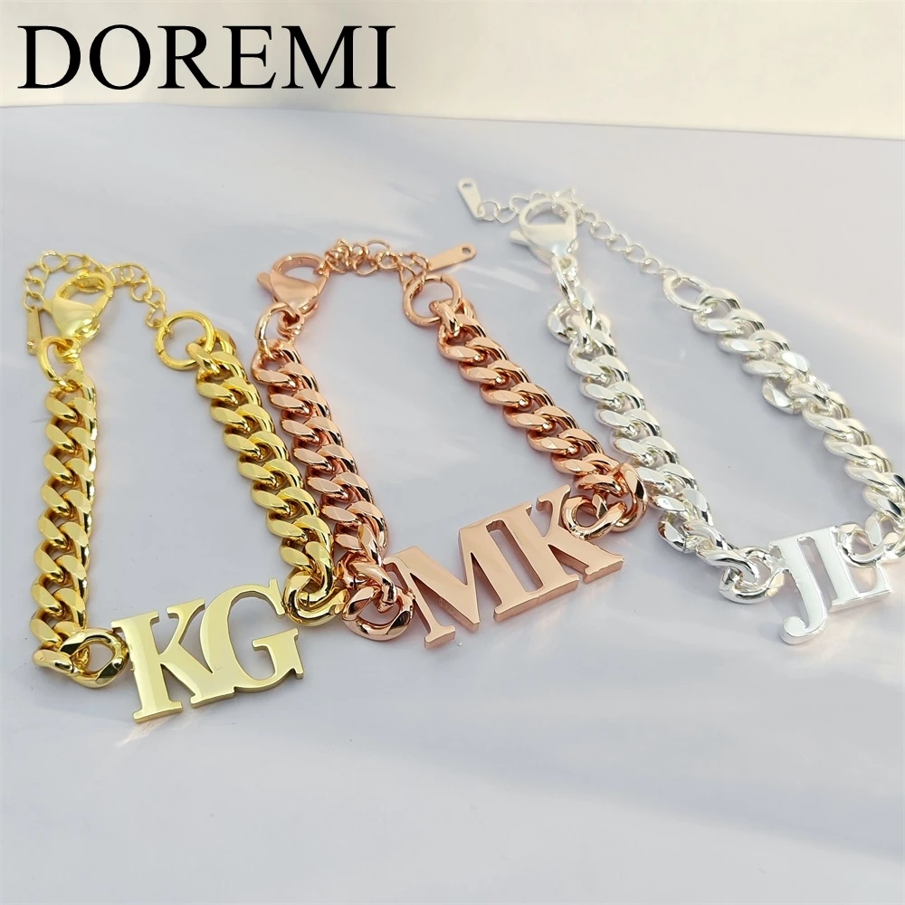 DOREMI 5mm Cuban Chain Initial Thick Letter Bracelet Men Custom Name Jewelry Personalization Stainless Steel Gift Jewelry
