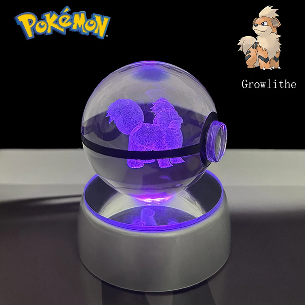 Pokemon Snivy Piplup Model Toy Growlithe Arcanine Cyndaquil Zoroark 3D LED Lamp 5CM Crystal Ball Doll Colorful Night Light Gift