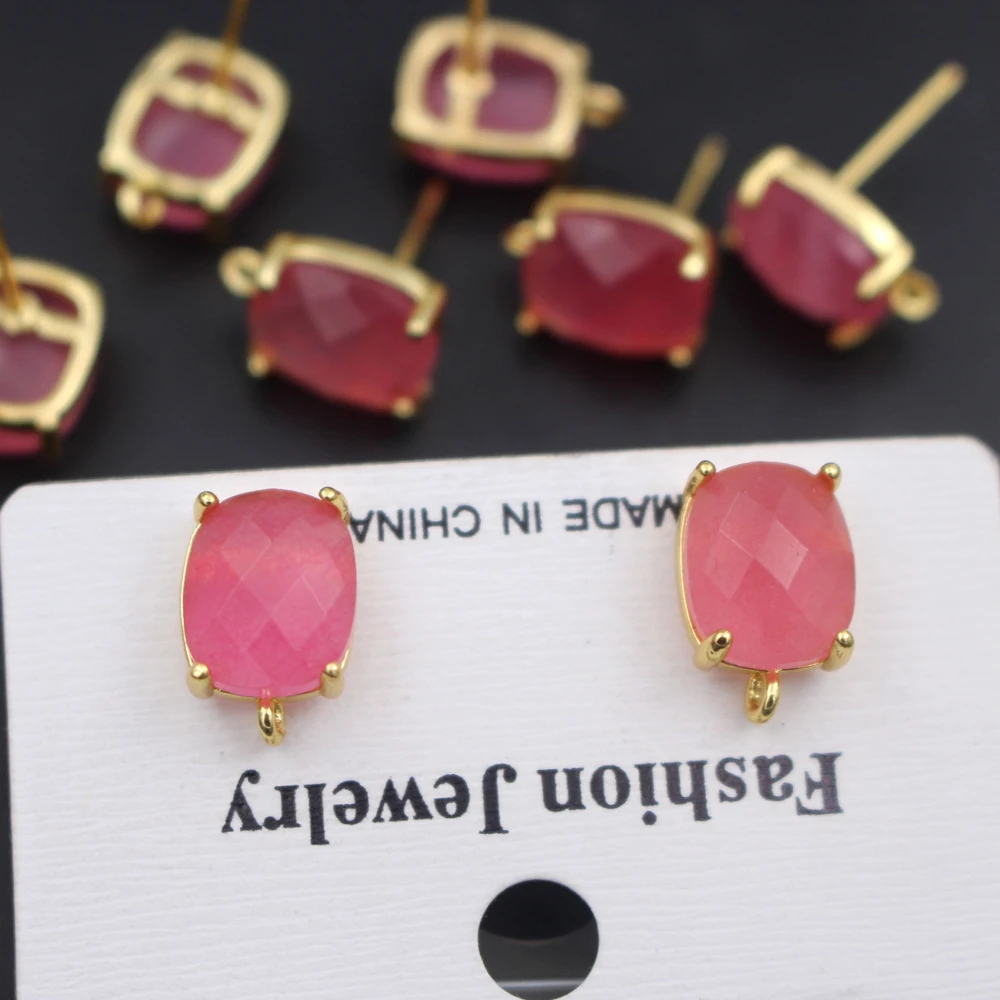 10pair Gold Plated Colored Rose Quartz Black Stone Prongs Stud Earrings Linker Connectors for Women Wedding Jewelry Accessories