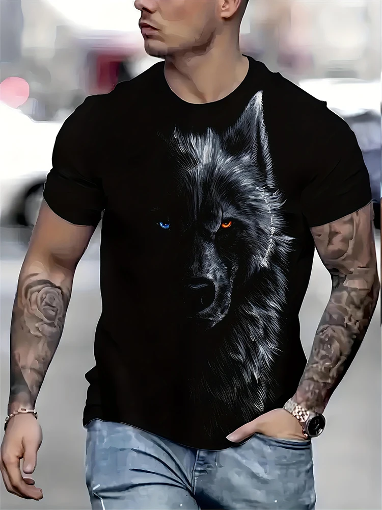 New Retro Style 3D Wolf Print Men's T-shirt Summer Daily Men's Casual T Shirt Outdoor Street Men Fashion Street Short Sleeve Tee