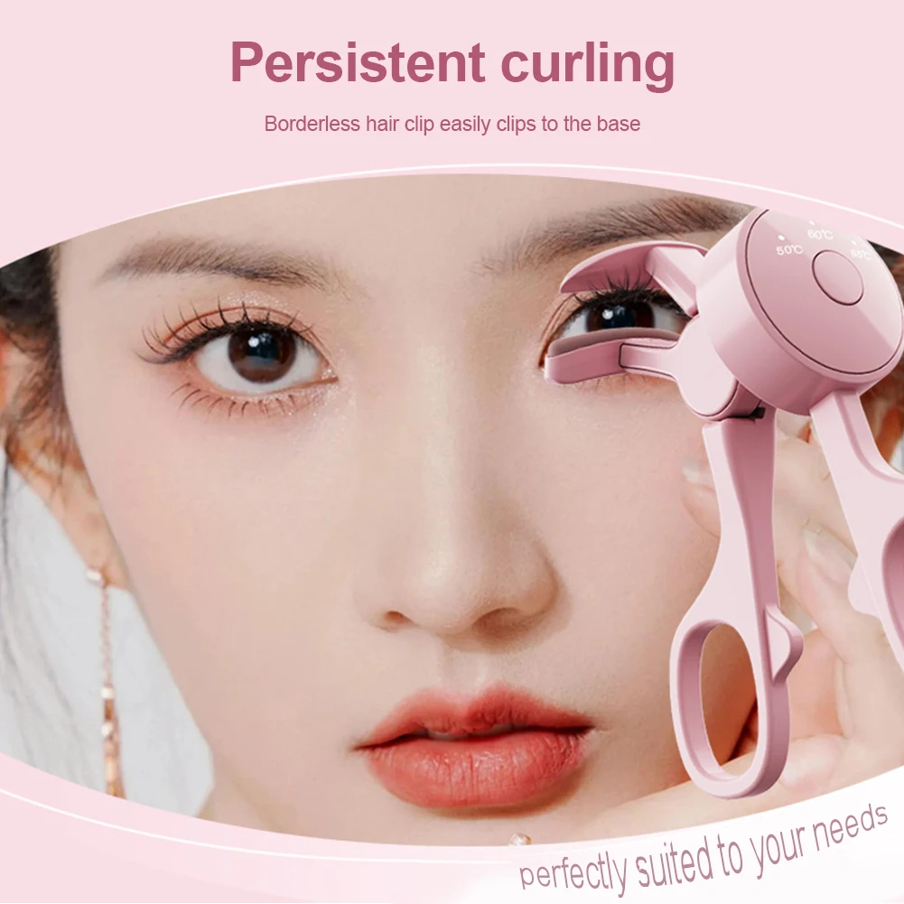 Heated Eyelash Curler Electric 3-Level Temperature Control Long-Lasting Rechargeable Curl Electric Eye Lash Perm Makeup Tools