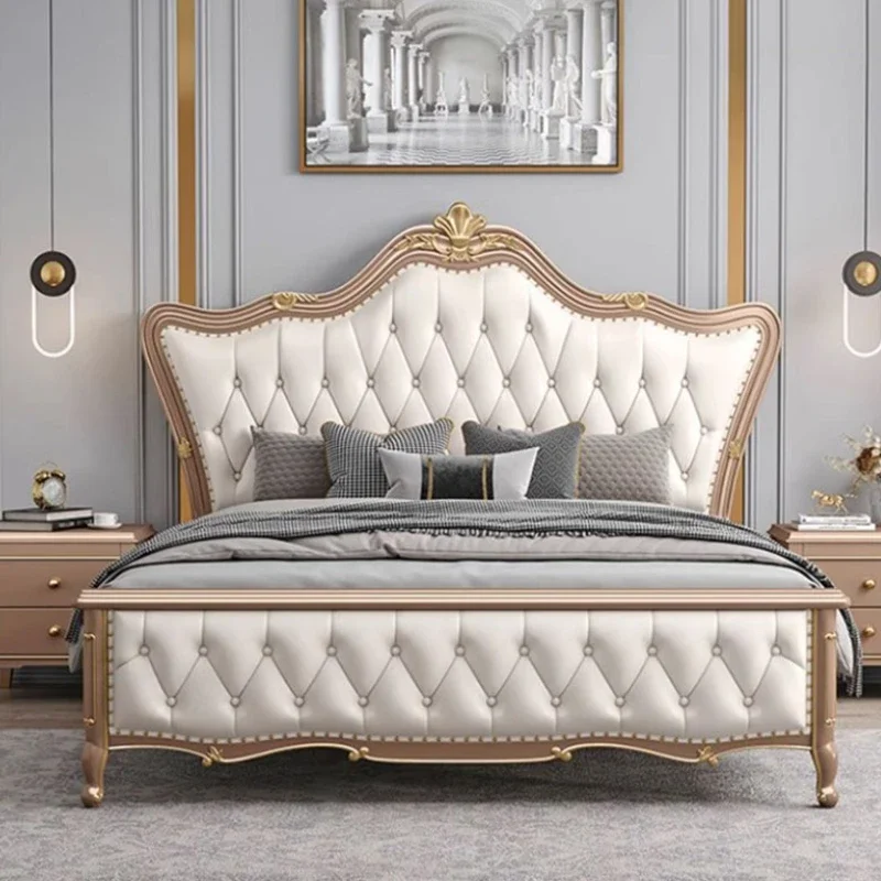 

Master Aesthetic Double Bed Frame Designer European White King Size Bed Frame High End Luxury Letto Matrimoniale Furniture