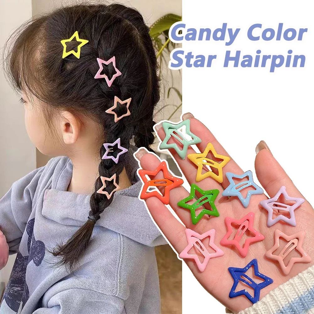 

10pcs/Set Colorful Star Shaped Hairpin Y2k Polka Dot Metal Snap Hair Clips Girl Non Slip Side Bangs Barrettes Hair Decorations