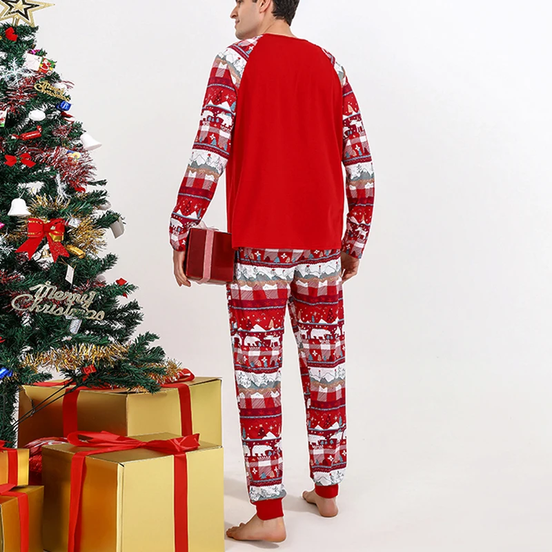 Conjunto de pijamas navideños a juego para la familia con tops de manga larga con estampado de osos y pantalones casuales elásticos para adultos y niños