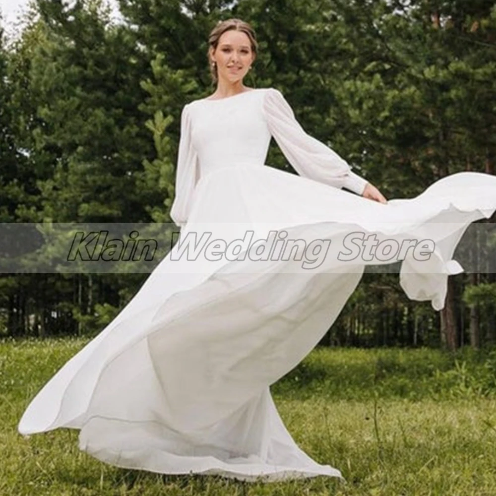 Weilinsha-Robe de mariée simple pour les mariées, ligne A, manches longues, sexy, dos ouvert, col bateau, patients, quoi que ce soit avec train court, sur mesure