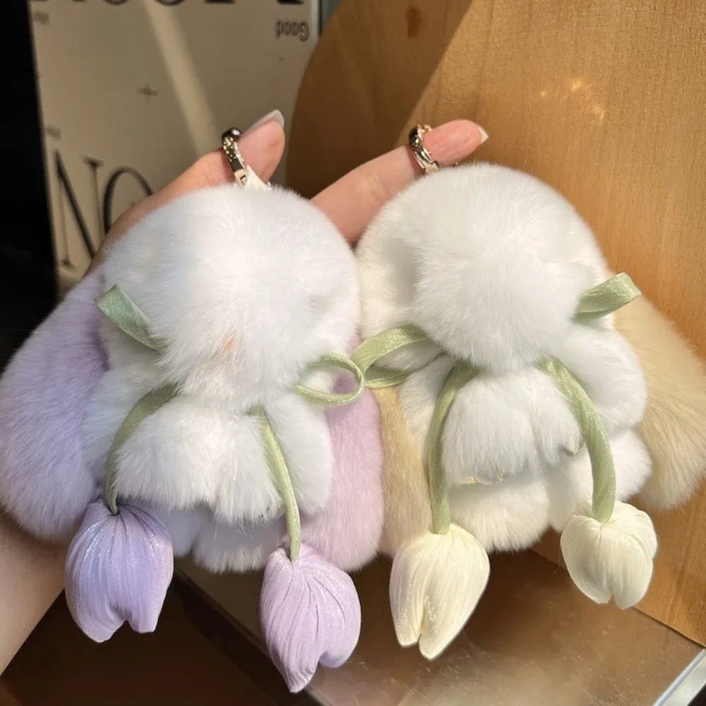 Soft Artificial Rabbit Fur Bunny Keychain Pompon Fluffy Pom Jewelry Trinket Bag Pendant Gifts