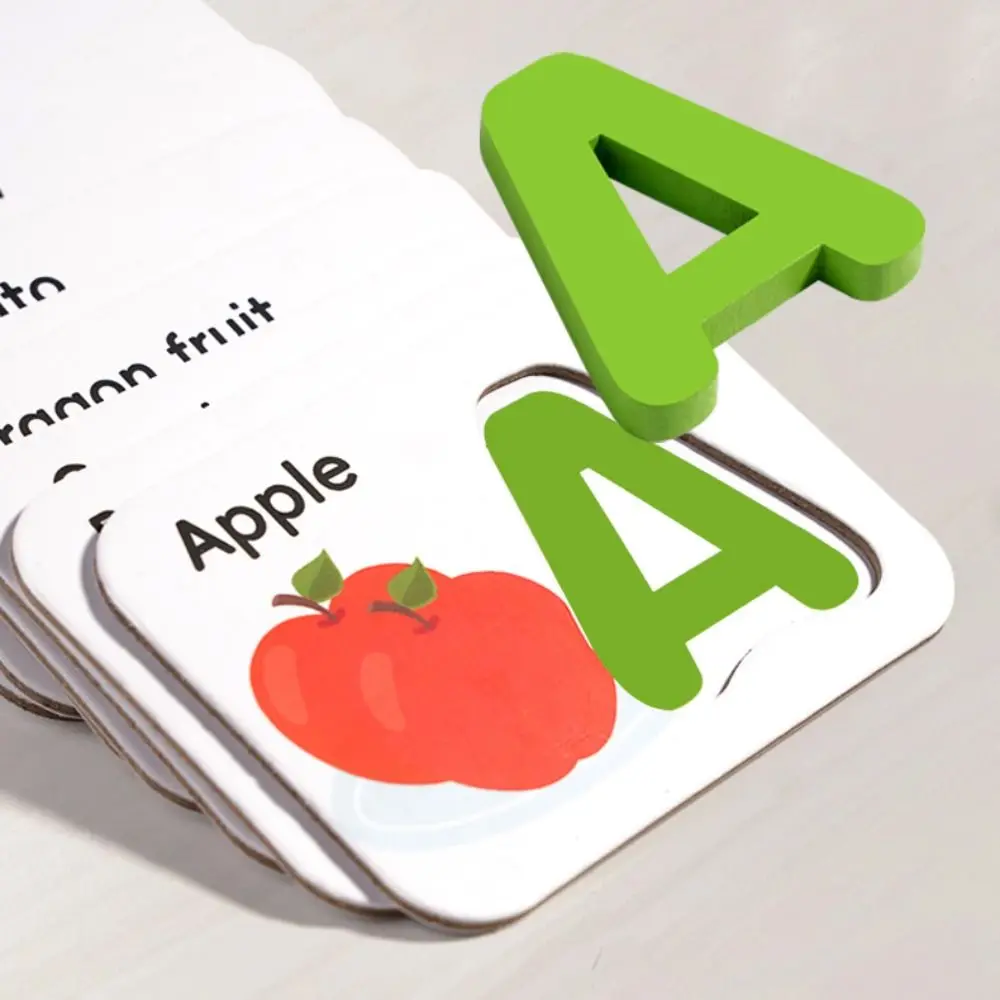 مجموعة بطاقات فلاش الأبجدية الخشبية، ألعاب ألغاز تعليمية للتمرين باللغة الإنجليزية، لعبة الذاكرة المعرفية الرائعة المصغرة #3
