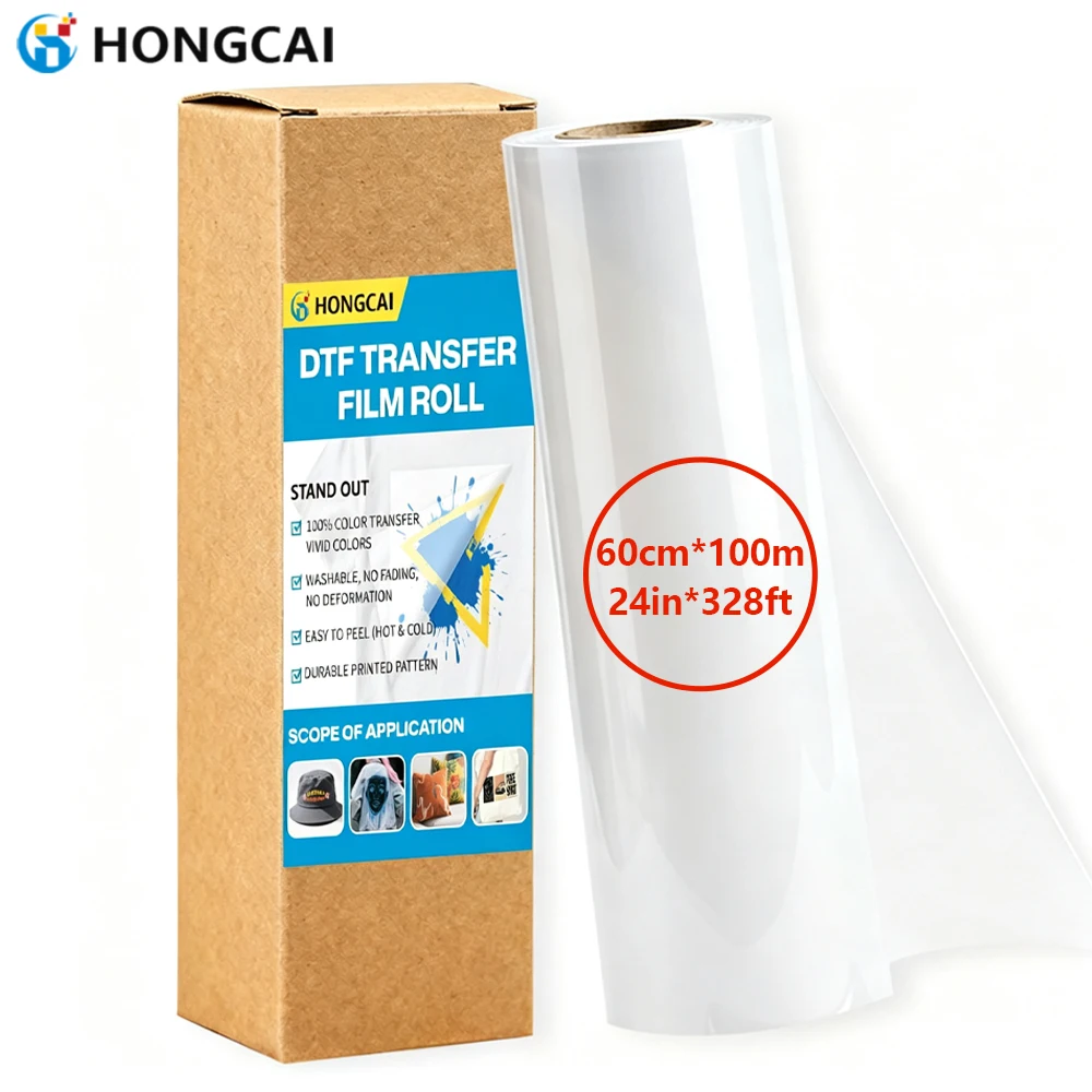 DTF Transfer Film Rolls 24in×328ft Double-Sided Thermal Peel Dual Printable Film Compatible with Direct DTF Printers, Ideal for DIY & Commercial Custom Printing on T-Shirts, Hoodies, Jeans and All Textile Fabrics