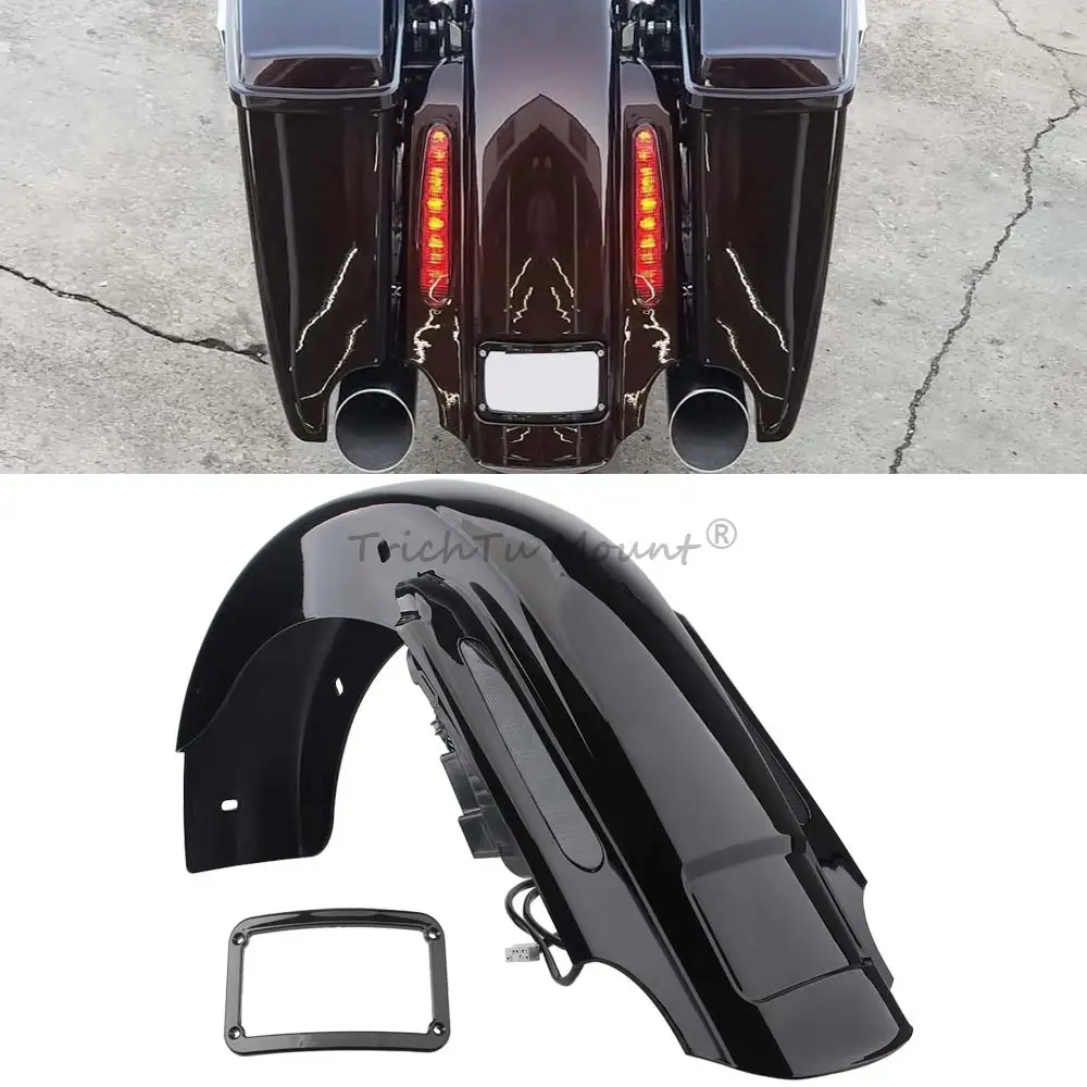 Motorcycle Multi-Functions Fender With Led Light For Harley Davidson Touring 1997-2008 Abs Plastic Gloss Black Fender Smoke Lens