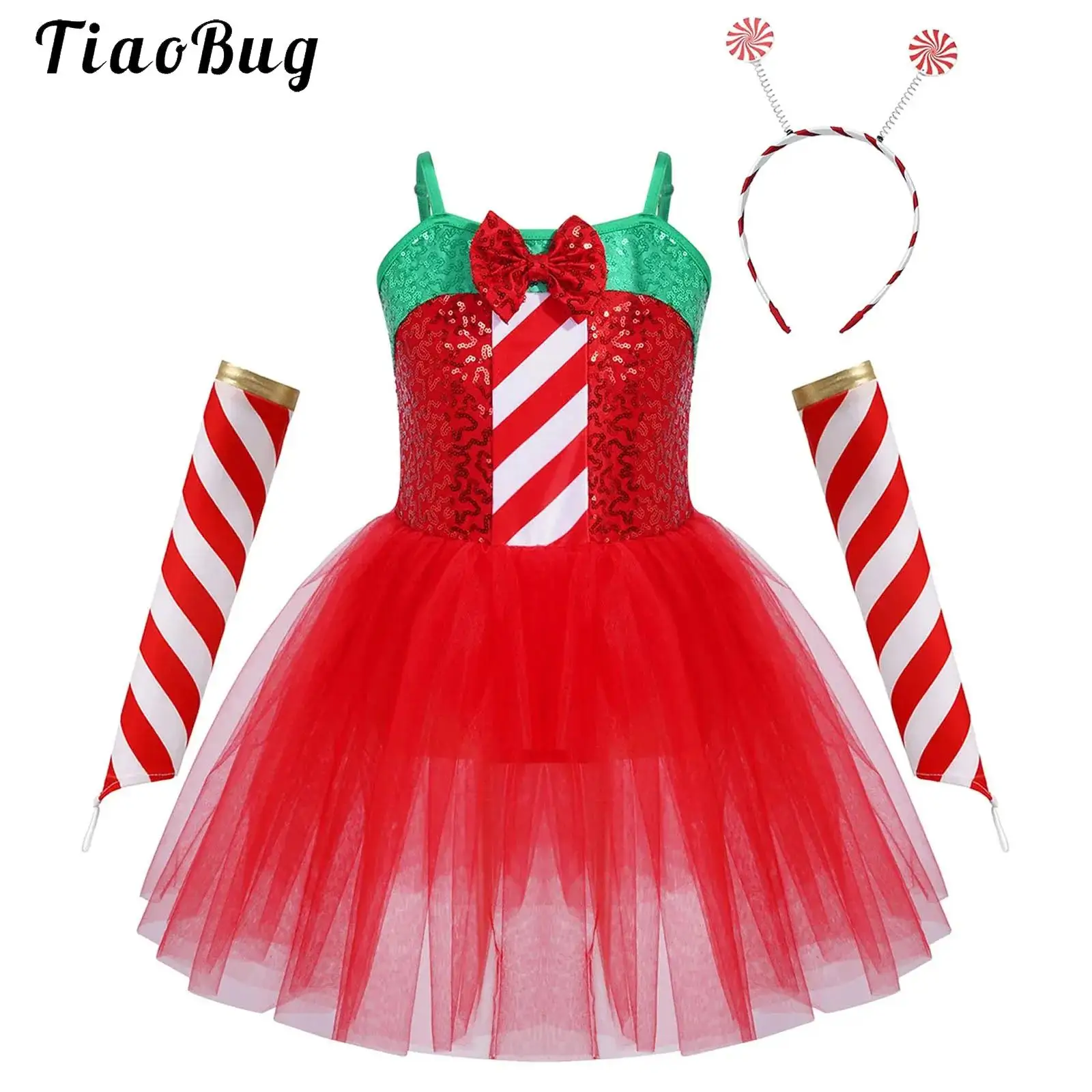 أطفال بنات الباليه توتو ملابس رقص قصب الحلوى السيدة سانتا كلوز فستان عيد الميلاد الشكل التزلج على الجليد التدوير يوتار Dancewear #1