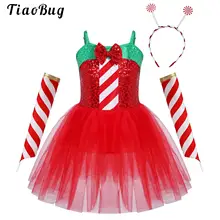 Kids Girls Ballet Tutu Dance Costume Candy Cane Mrs Santa Claus Dress Christmas Figure Ice Skating Twirling Leotard Dancewear