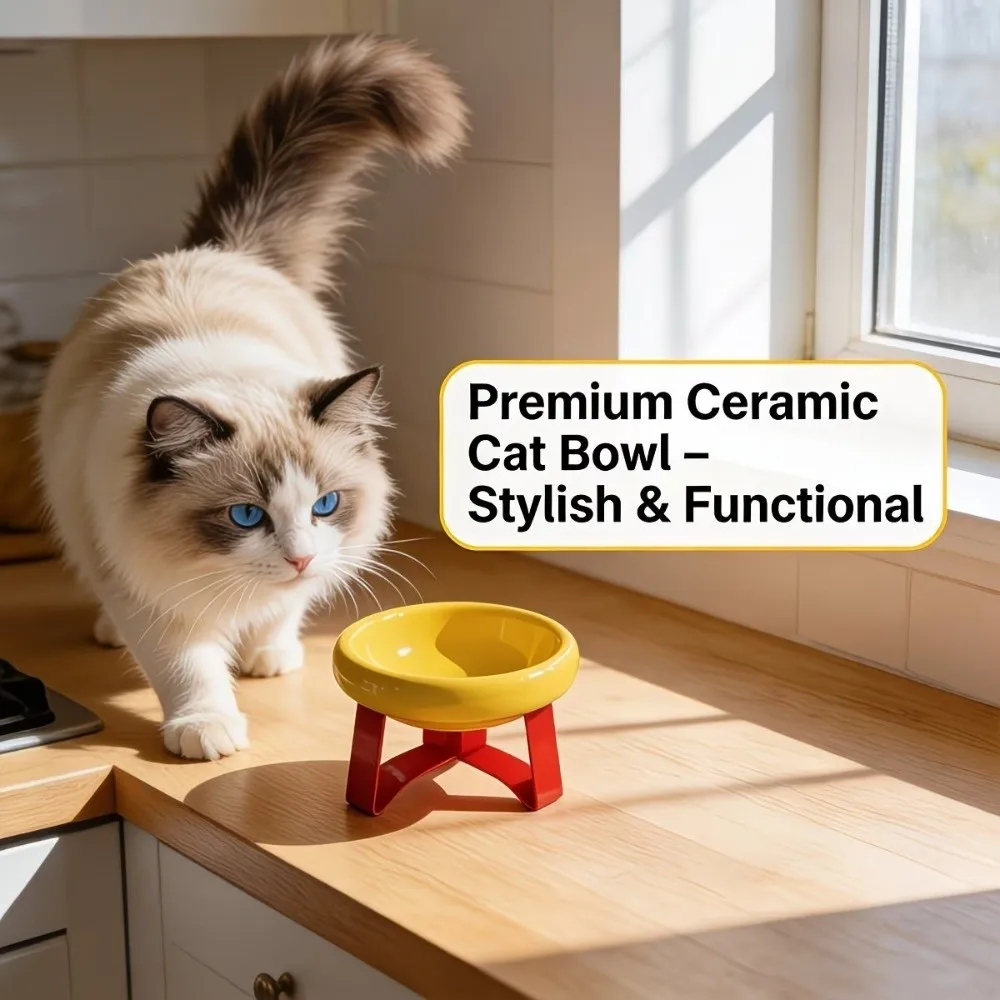 

Large Diameter Elevated Cat Bowl Anti-spill Anti-knock Neck Protection Bowl Anti-leakage Anti-choke Pet Food Bowl Indoor Use