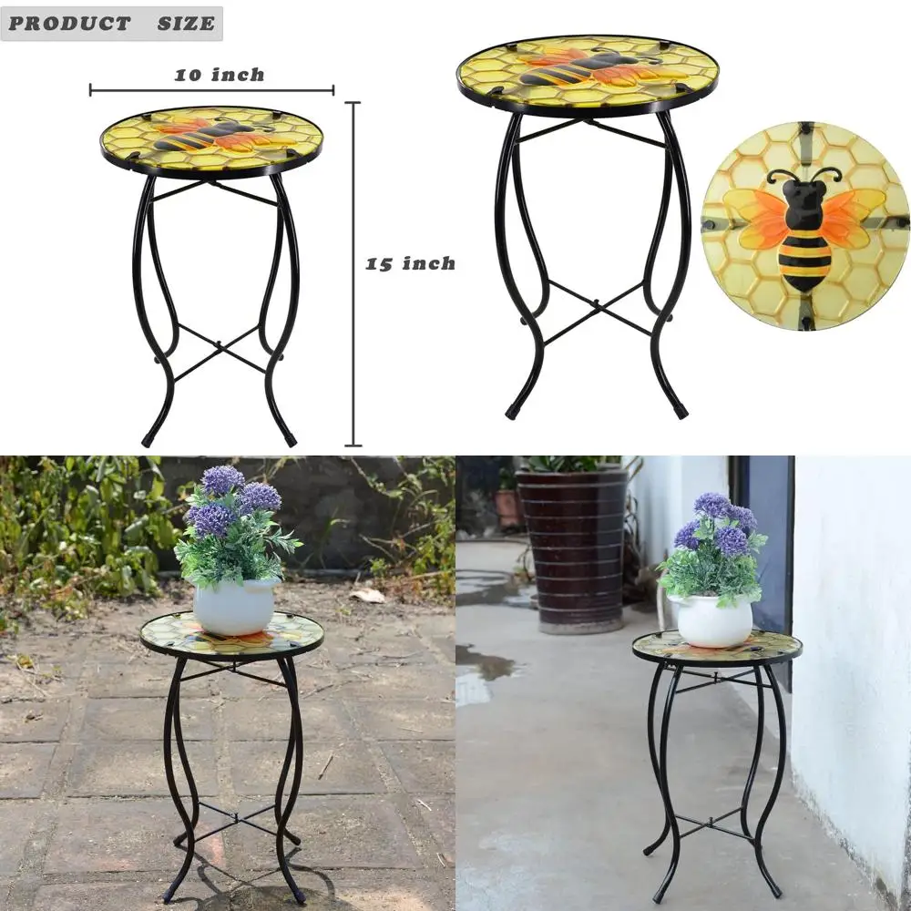 

Компактный уличный приставной столик с металлическим каркасом и стеклянной столешницей для сада, двора и зоны у бассейна