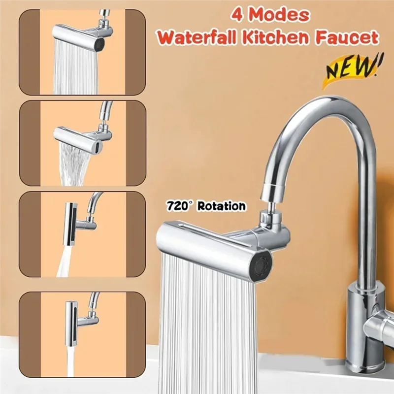ABGR-Real Waterfall Kitchen Faucet Extension Adapter 4Mode Waterfall Pressurized Bubbler, 1Pcs, B