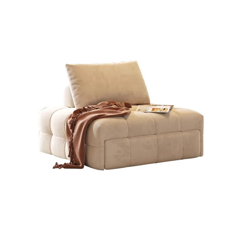 Wabi Sabi Cream Puff Style Fabric Sofa Versatile Single Extended Multifunctional Sofa Bed
