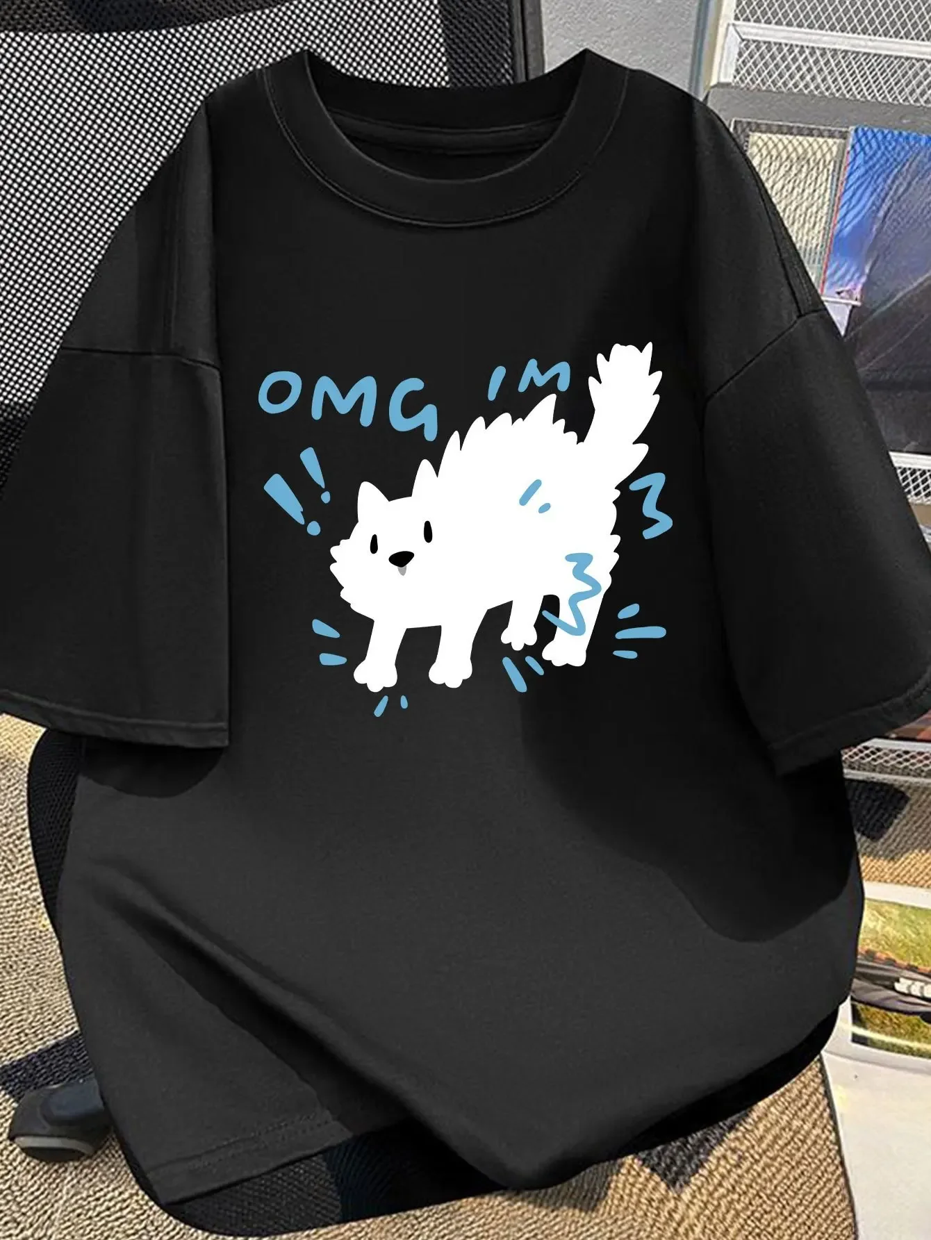 المرأة القط الجرافيك تي شيرت عادية طاقم الرقبة OMG القط طباعة منتظم صالح الصيف لباس غير رسمي تنفس قصيرة الأكمام المحملة موضة Y2K