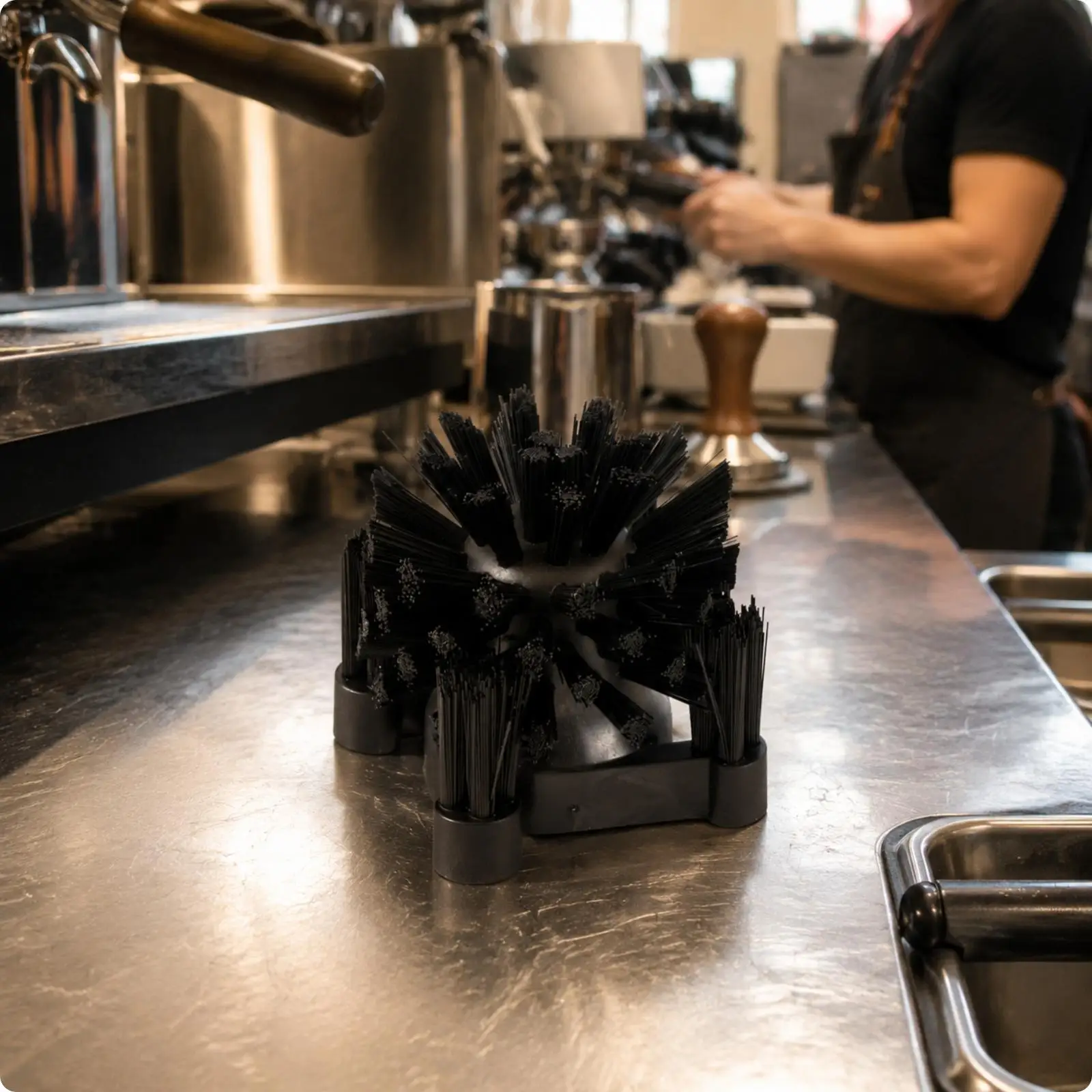 Durable Coffee Machine Brush Cleaner for Portafilter and Grounds Bowl Wall Mountable Espresso Accessory