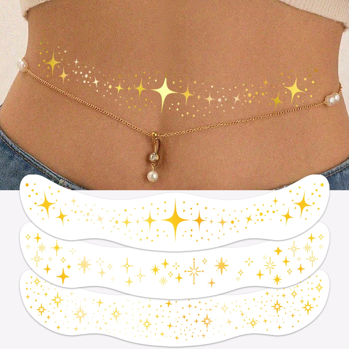 

3pcs Hot Stamping Temporary Tattoo Sticker Glitter Star Metallic Waterproof Tattoo Stickers for Party Body Art Fake Tattoo