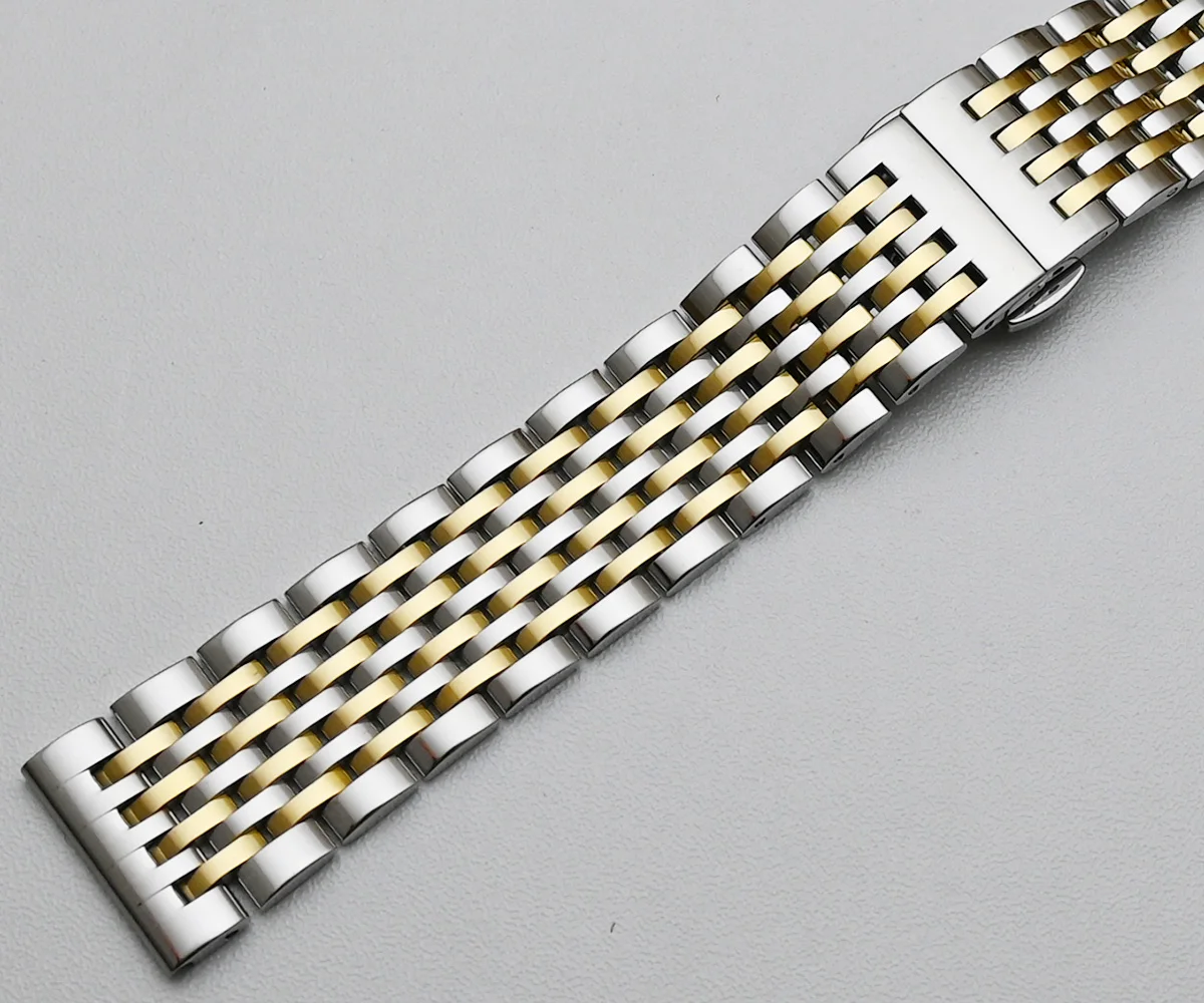 Curved End Stainless Steel Watch Band 18mm 19mm 20mm 21mm 22mm Replacement Strap Butterfly Clasp Watchband Bracelet Silver Gold