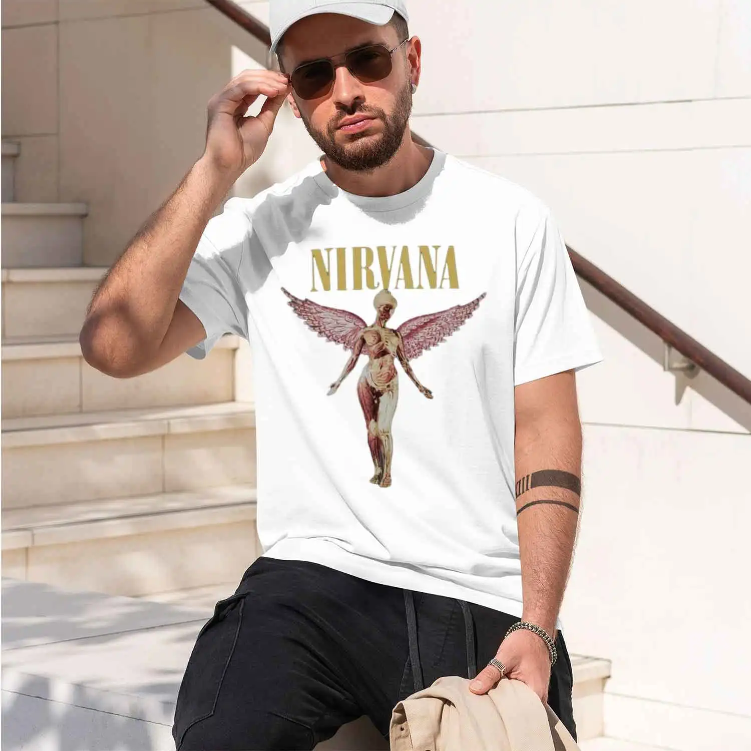 rock band men's Retro Washed Tee In Utero album man Women's d Y2K distress Tshirt Casual Loose streetwear 2026 New Model