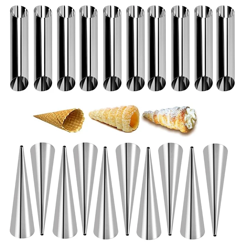 20Pcs Creme Horn Form Edelstahl Konische Formen Rohre Kit Rohrförmige Backformen Küche Backen Brioche Rollen YY201