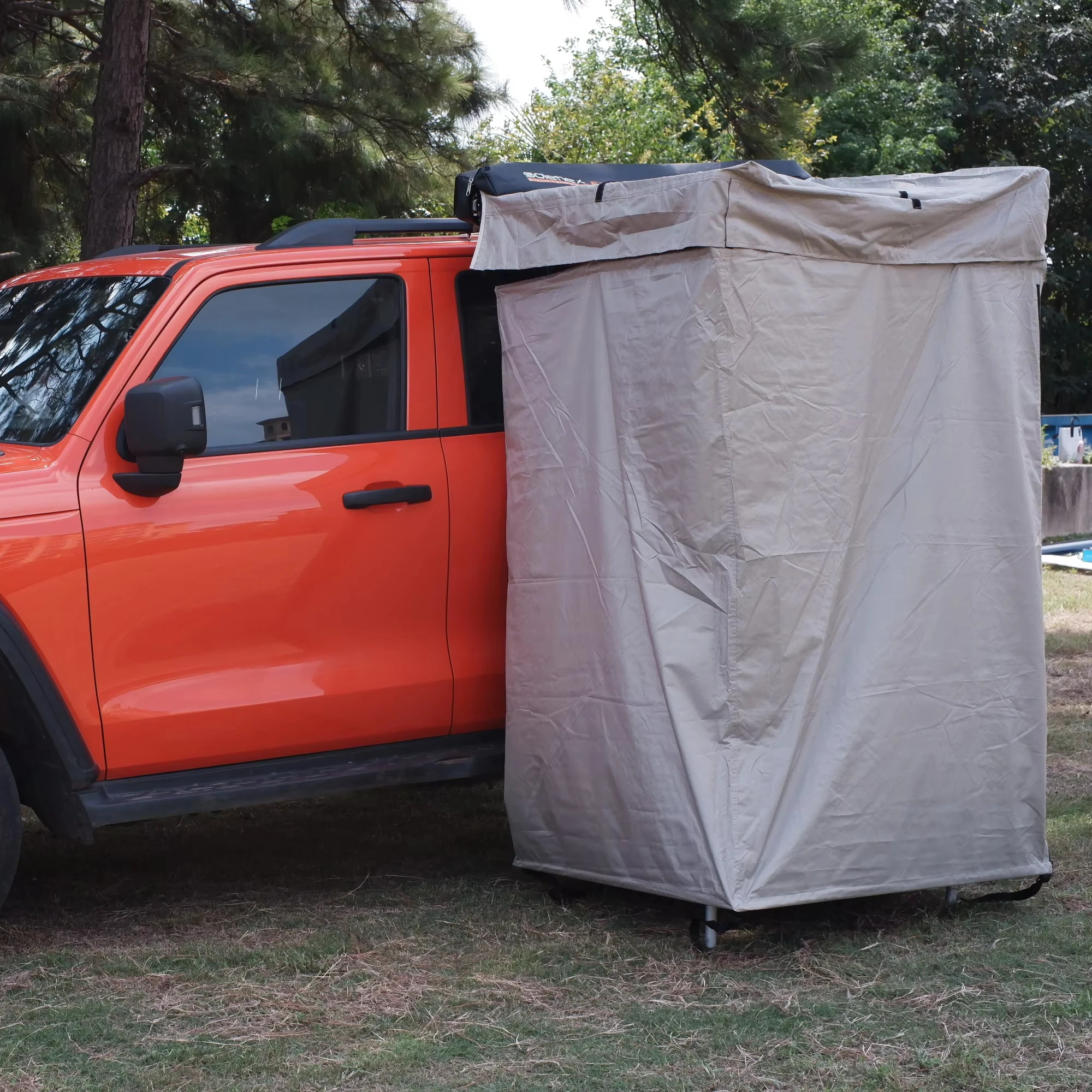 

Side-mounted RV Shower Tents