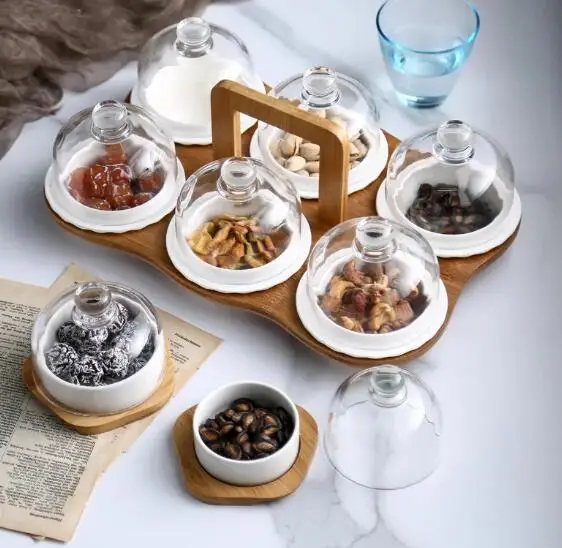 Ceramic Cake Dessert Bowl Glass Cap Band Tray Pudding Ice Cream Plate Set Dishes and Plates Sets Trinket
