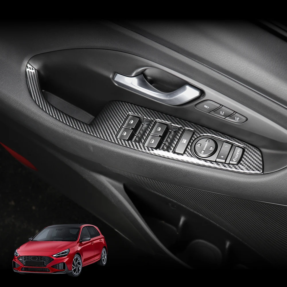 

Для Hyundai I30/I30 N 2017-2025 тюнинг автомобиля из углеродного волокна ﻿ Кнопка переключателя подъема окна автомобиля, накладка с левым рулем